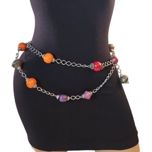 BELT SILVER TONE ORANGE & PURPLE GYPSY CHAIN BELT